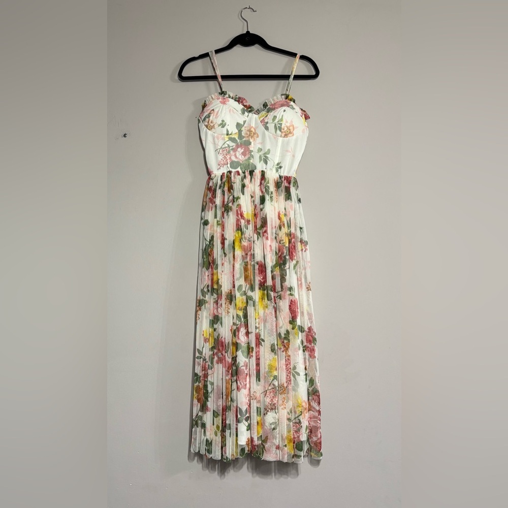 LACE & BEADS
Corset Tulle Midi Dress In Soft Floral-multi Size 8 - Picture 2 of 9